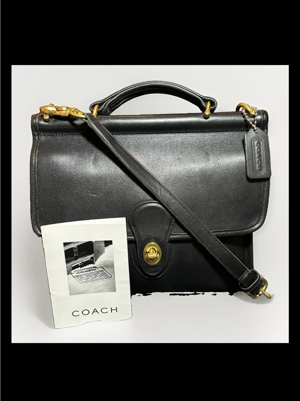 Coach Willis Top Handle/Crossbody Bag 9927 Black Leather,Brass Trim Vintage 1996
